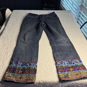 Embroidered Straight Leg Jeans with Colorful Cuffs
